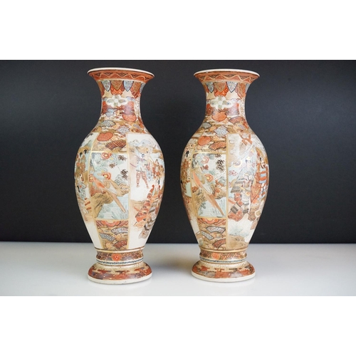 65 - A pair of early 20th century Japanese satsuma vases, approx 30cm in height.