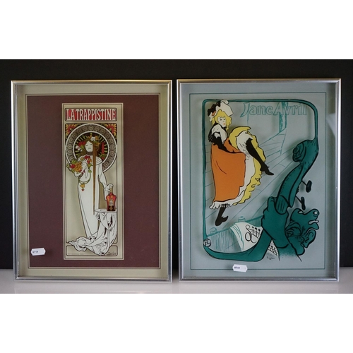 395 - Alphonse Mucha ' La Trappistine ' Print on Glass together with a similar Toulouse Lautrec ' Jane Avr... 