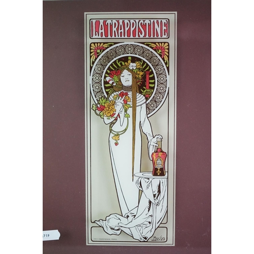 395 - Alphonse Mucha ' La Trappistine ' Print on Glass together with a similar Toulouse Lautrec ' Jane Avr... 