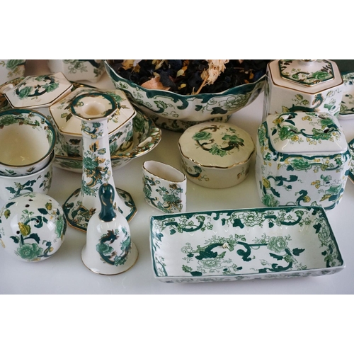 79 - Masons Ironstone ' Chartreuse ' pattern ceramics to include a baluster vase, round footed fruit bowl... 