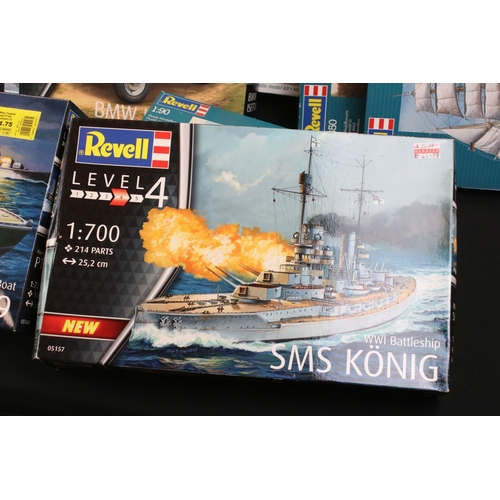 282 - 11 Boxed & unbuilt Revell plastic model kits, mostly ship kits, to include 3 x 500th Anniversary of ... 