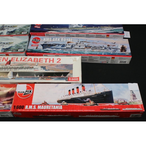 296 - 13 Boxed & unbuilt Airfix 1:600 plastic model ship kits, to include 11 x Vintage Classics (3 x A0420... 