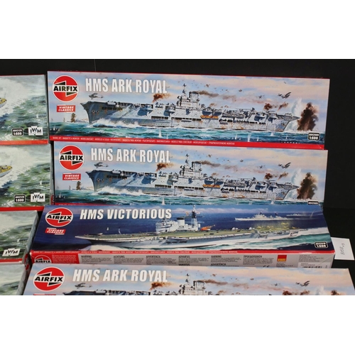 296 - 13 Boxed & unbuilt Airfix 1:600 plastic model ship kits, to include 11 x Vintage Classics (3 x A0420... 