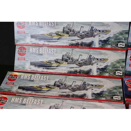 296 - 13 Boxed & unbuilt Airfix 1:600 plastic model ship kits, to include 11 x Vintage Classics (3 x A0420... 