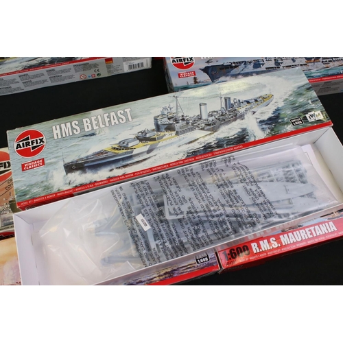 296 - 13 Boxed & unbuilt Airfix 1:600 plastic model ship kits, to include 11 x Vintage Classics (3 x A0420... 