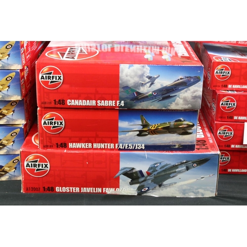 297 - 20 Boxed & unbuilt Airfix 1:48 plastic model plane kits to include A12007 Gloster Javelin, A09189 Ha... 