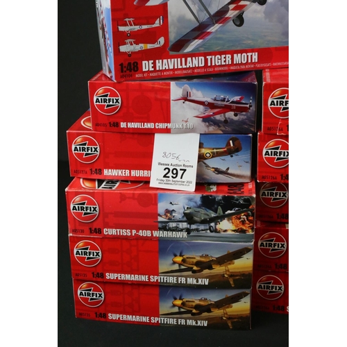 297 - 20 Boxed & unbuilt Airfix 1:48 plastic model plane kits to include A12007 Gloster Javelin, A09189 Ha... 