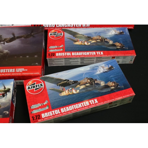 298 - 12 Boxed & unbuilt Airfix 1:72 plastic model plane kits to include A12011 Avro Vulcan (tear to box),... 