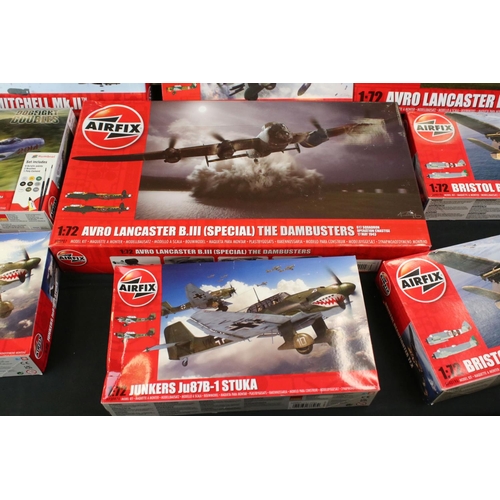 298 - 12 Boxed & unbuilt Airfix 1:72 plastic model plane kits to include A12011 Avro Vulcan (tear to box),... 