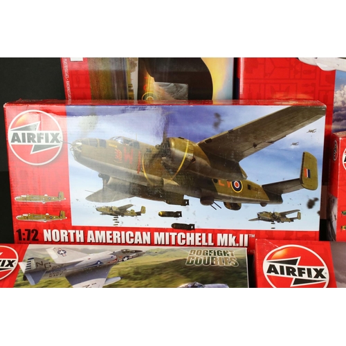 298 - 12 Boxed & unbuilt Airfix 1:72 plastic model plane kits to include A12011 Avro Vulcan (tear to box),... 