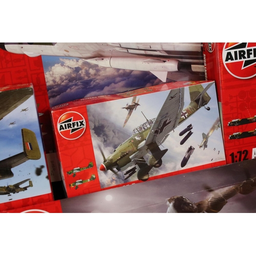 298 - 12 Boxed & unbuilt Airfix 1:72 plastic model plane kits to include A12011 Avro Vulcan (tear to box),... 