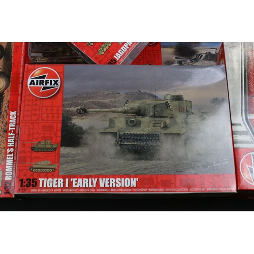 300 - Nine Boxed & unbuilt Airfix 1:35 plastic tank model kits to include A1370 M3 Grant, A1363 Tiger I 'E... 