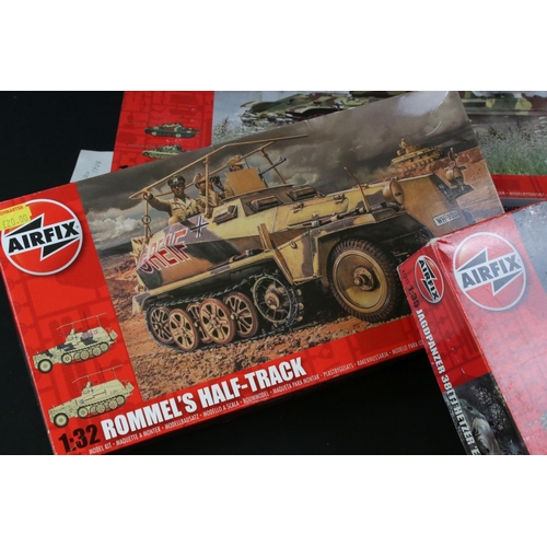 300 - Nine Boxed & unbuilt Airfix 1:35 plastic tank model kits to include A1370 M3 Grant, A1363 Tiger I 'E... 