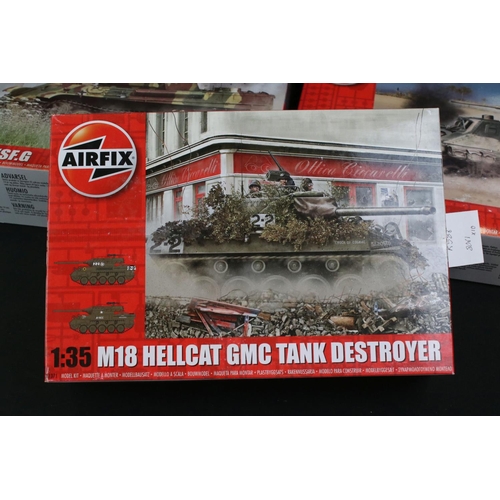 300 - Nine Boxed & unbuilt Airfix 1:35 plastic tank model kits to include A1370 M3 Grant, A1363 Tiger I 'E... 