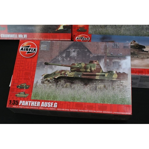 300 - Nine Boxed & unbuilt Airfix 1:35 plastic tank model kits to include A1370 M3 Grant, A1363 Tiger I 'E... 