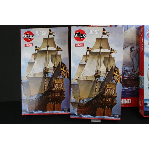 302 - 11 Boxed & unbuilt Airfix plastic model ship kits to include 7 x Vintage Classics (2 x A09256V 1:144... 