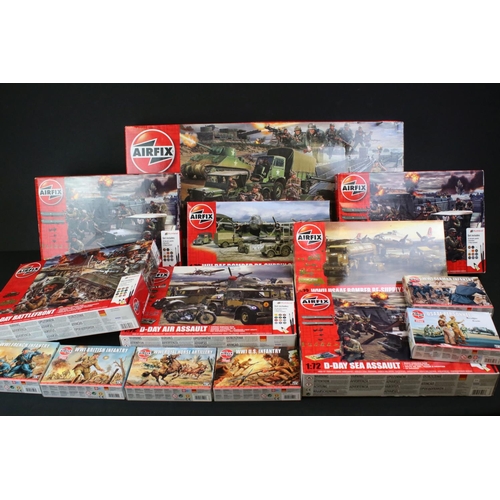 303 - 14 Boxed & unbuilt Airfix military-related plastic model kits to include 8 x D-Day kits (A50162A 1:7... 