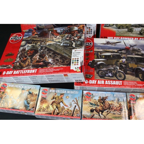 303 - 14 Boxed & unbuilt Airfix military-related plastic model kits to include 8 x D-Day kits (A50162A 1:7... 