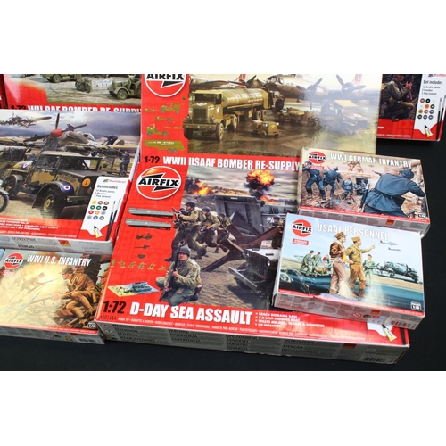 303 - 14 Boxed & unbuilt Airfix military-related plastic model kits to include 8 x D-Day kits (A50162A 1:7... 