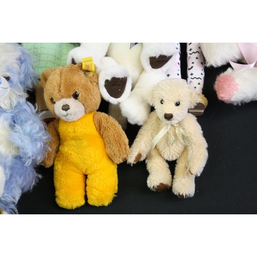 328 - Quantity of contemporary soft toys to include Steiff bear, Charlie Bears, Merrythought etc plus 3 x ... 