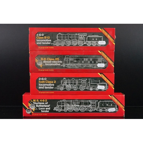 18 - Four boxed Hornby OO gauge locomotives to include R857 BR Loco Ivatt Class 2, R072 BR Class 25 Diese... 