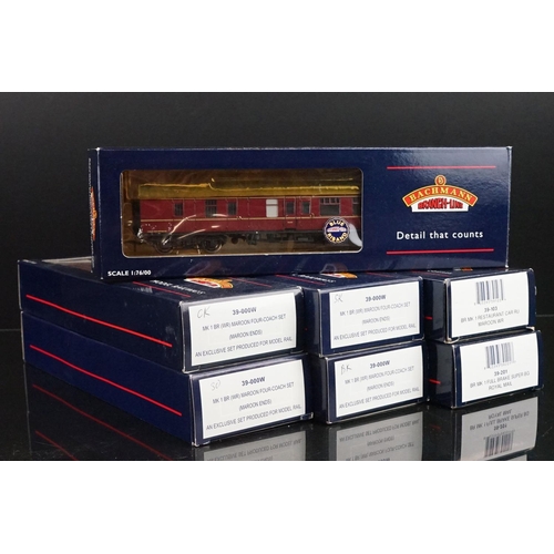 24 - Seven boxed Bachmann Blue Riband OO gauge items of rolling stock to include 4 x 39000W Mk BR WR Maro... 