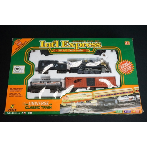 139 - Seven boxed train sets to include Echo Battery Operated Mini Train Set, Maisto Power On Track, New R... 