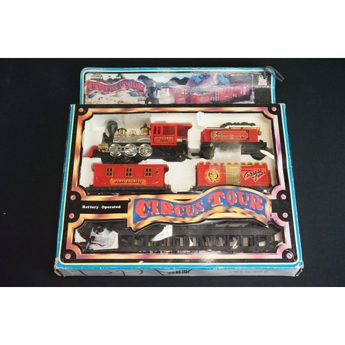 139 - Seven boxed train sets to include Echo Battery Operated Mini Train Set, Maisto Power On Track, New R... 