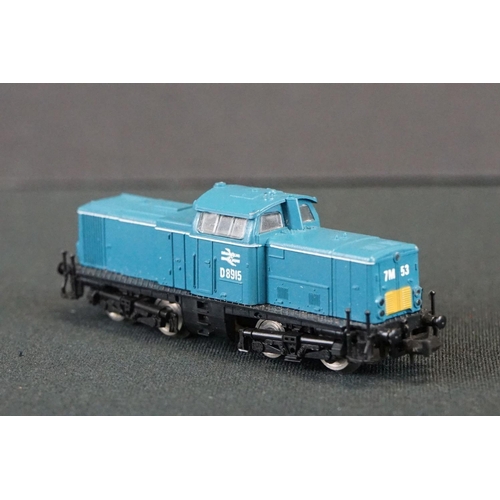 148 - Seven N gauge locomotives to include Lima D5518, Lima BR D8915, Esser Bahn 0-40 1, Trix D5379, Arnol... 