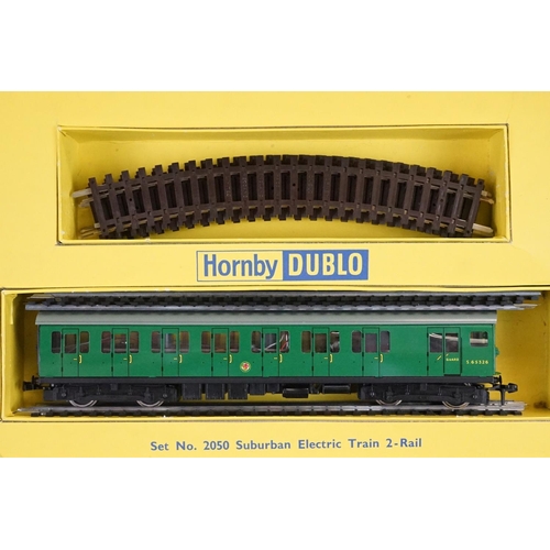 187 - Boxed Hornby Dublo Set 2050 Surburban Electric Train 2 rail Set, tape repair to box