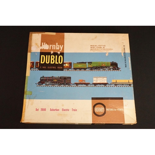 187 - Boxed Hornby Dublo Set 2050 Surburban Electric Train 2 rail Set, tape repair to box