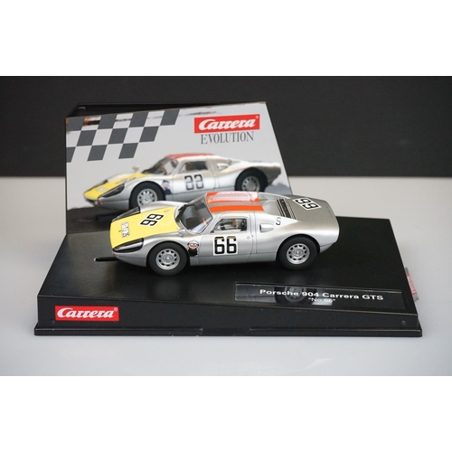 1031 - Two cased Carrera Evolution slot cars to include 20027613 Porsche 904 Carrera GTS No 66 and 27484 Po... 