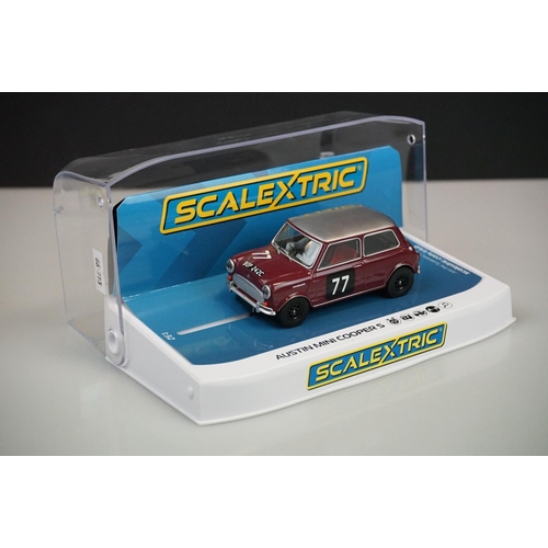 1034 - Five cased Scalextric slot cars to include C4238 Austin Mini Cooper S Broadspeed, C4166 Aston Martin... 