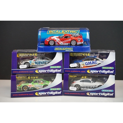 1036 - Five cased / boxed Digital Scalextric slot cars to include 4 x Sport Digital (C2664D Porsche 911 GT3... 