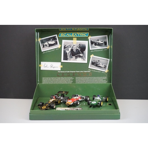 1039 - Boxed ltd edn Scalextric Legends C4184A The Genius of Colin Chapman Team Lotus Triple Pack slot car ... 