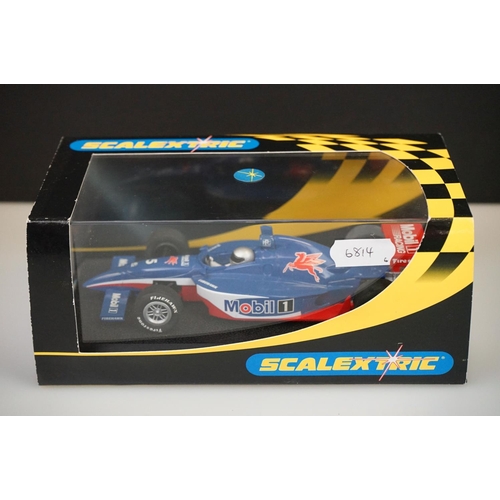 1044 - Six cased / boxed Scalextric slot cars to include C2516 Dallara Indy Mobil 1 No5, C2517 Gulf No 4, C... 