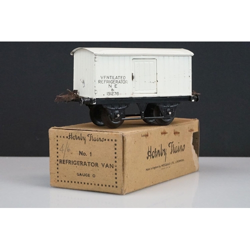 246 - Five boxed Hornby O gauge items of rolling stock to include No 50 Salt Wagon Saxa, No 50 Side Tippin... 