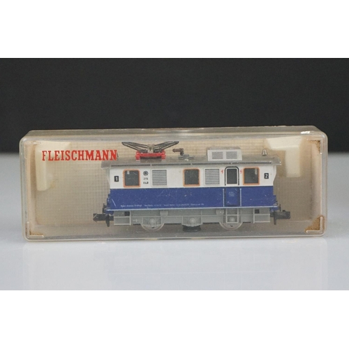 256 - Four N gauge locomotives to include a cased Fleischmann 8336, & Trix Intrepid plus a cased Arnold 46... 