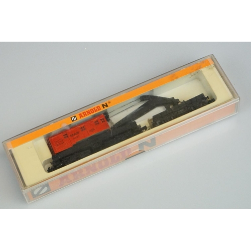 256 - Four N gauge locomotives to include a cased Fleischmann 8336, & Trix Intrepid plus a cased Arnold 46... 