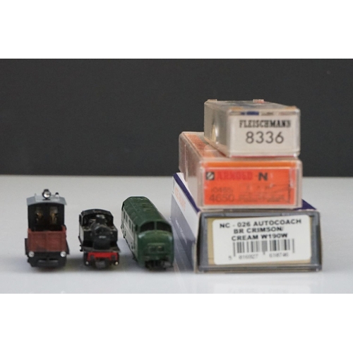 256 - Four N gauge locomotives to include a cased Fleischmann 8336, & Trix Intrepid plus a cased Arnold 46... 