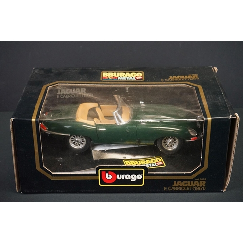 1130 - Five boxed diecast models to include 1 x 1/18 Burago (Jaguar E Cabriolet), 2 x Maisto (1/18 Jaguar X... 