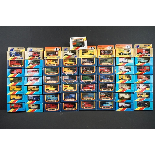 1135 - Over 55 boxed Matchbox diecast models circa early 1980s to include blue boxes with yellow/red stripe... 