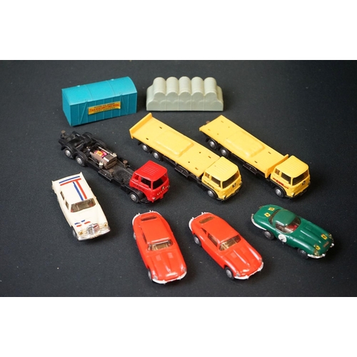 1149 - Triang Minic Motorways - Seven vehicles to include a Ferrari in green, 2 x E Type Jaguars in red, Tr... 