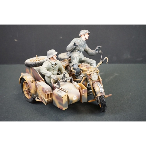 1152 - Two Schuco Military Motorcycle & Sidecar diecast models, one with both riders, plus 3 x other milita... 