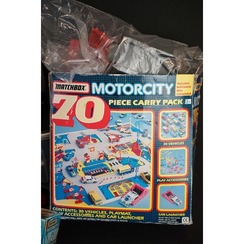 1168 - Five boxed Matchbox playsets to include MC-70 Motorcity 70 Piece Carry Pack, S-100 Smash 