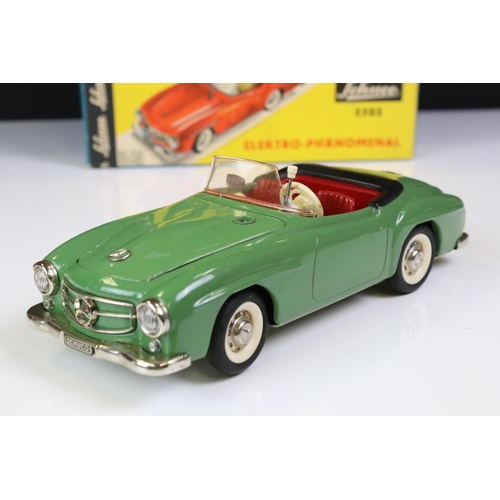 1261 - Original boxed Schuco 5503 Elektro Phanomenal Mercedes 190 SL tin plate car in green with red interi... 