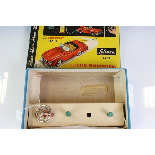 1261 - Original boxed Schuco 5503 Elektro Phanomenal Mercedes 190 SL tin plate car in green with red interi... 