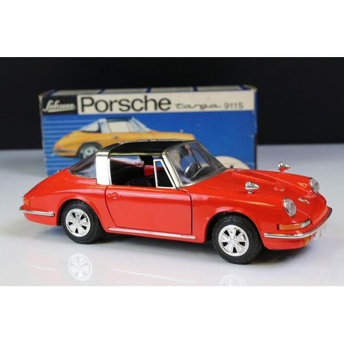 1265 - Boxed Schuco clockwork Porsche Targa 911S in red with black roof, vg condition with only minor paint... 