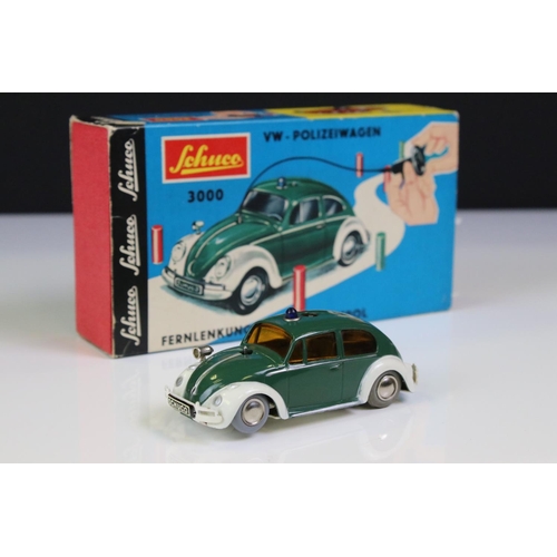 1271 - Boxed Schuco VW Polizeiwagen 3000 tin plate clockwork car compete with accessories and key, vg