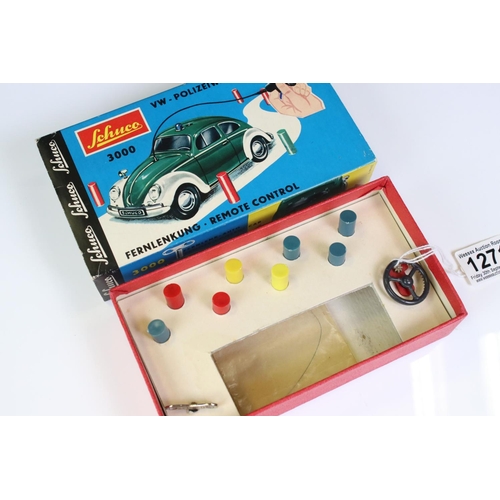 1271 - Boxed Schuco VW Polizeiwagen 3000 tin plate clockwork car compete with accessories and key, vg